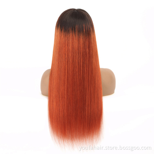 Wholesale Brazilian Remy Human Hair None Lace Wigs for Women 1b 350 Ombre Orange Color Full Machine Made Straight Wig With Bangs